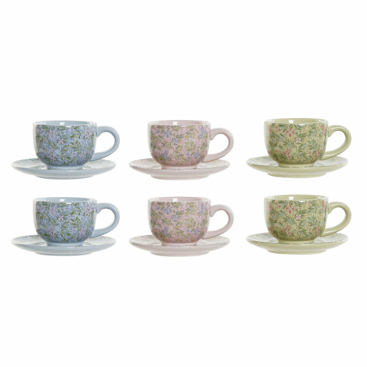 Kaffeset DKD Home Decor Blå Grön Rosa Metall Dolomite 180 ml Blommig