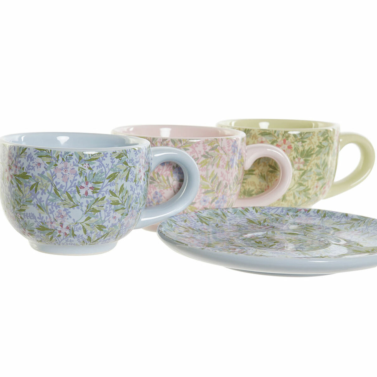 Kaffeset DKD Home Decor Blå Grön Rosa Metall Dolomite 180 ml Blommig - 2