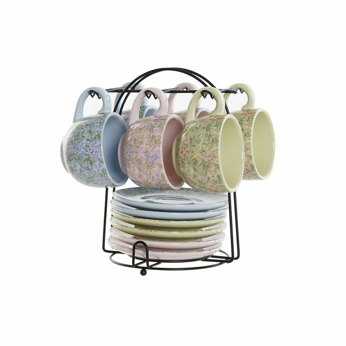 Kaffeset DKD Home Decor Blå Grön Rosa Metall Dolomite 180 ml Blommig - 3
