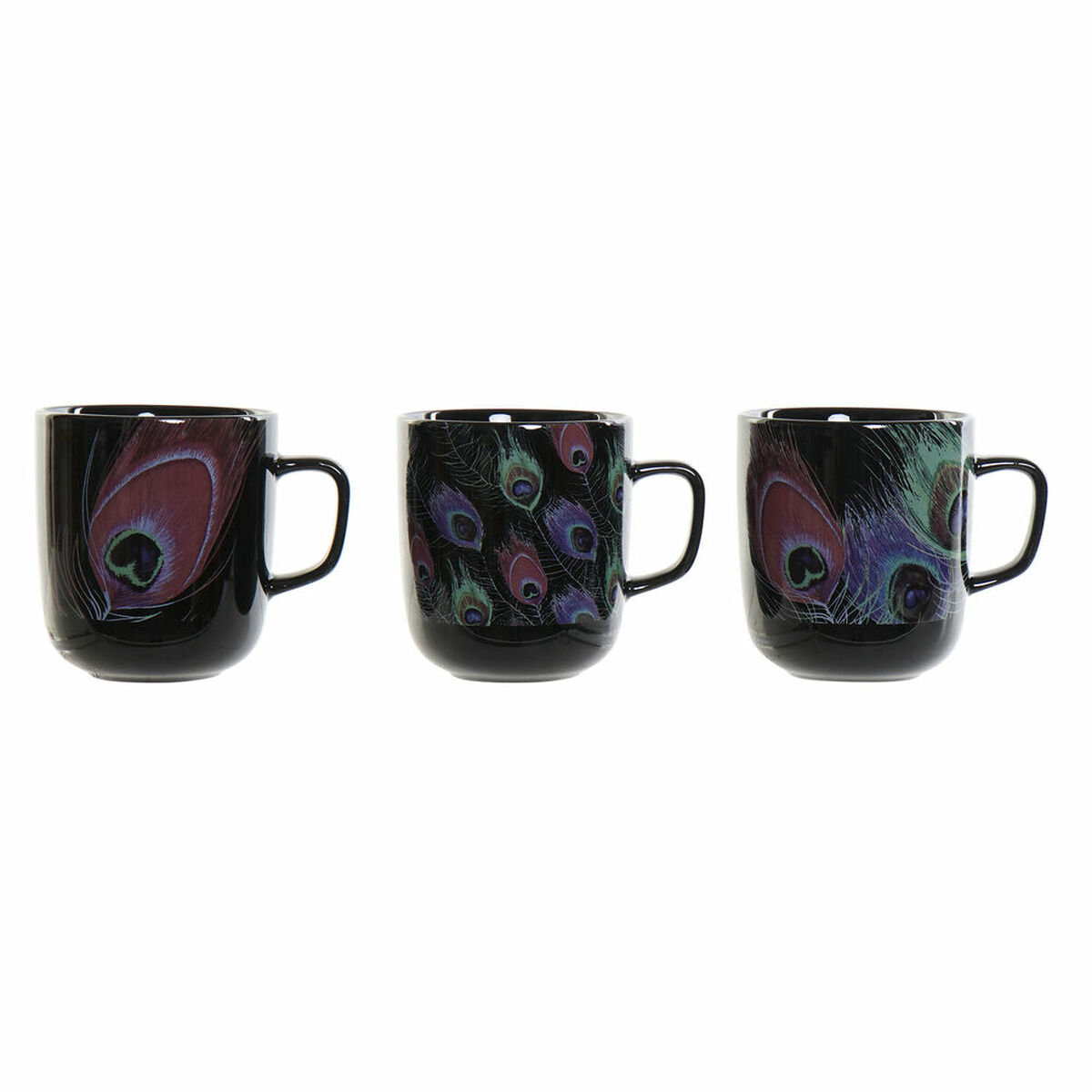 Mugg DKD Home Decor Porslin Svart Rosa (11.5 x 8.5 x 10 cm) (3 pcs) (380 ml)