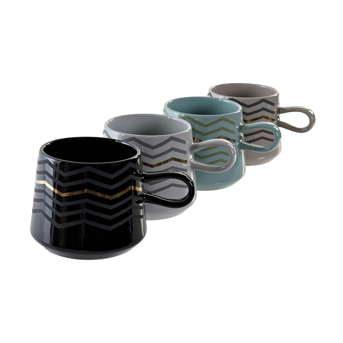 Mugg DKD Home Decor Svart Grå Blå Rosa Stengods Modern (400 ml) (4 antal) - 3