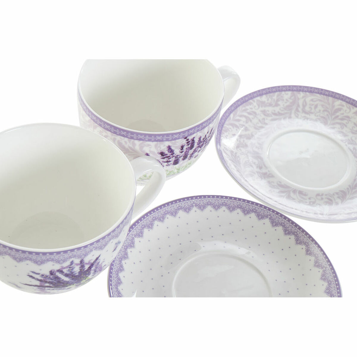 Kopp med assiett DKD Home Decor Vit Grön Lila Porslin 220 ml (2 antal) - 3