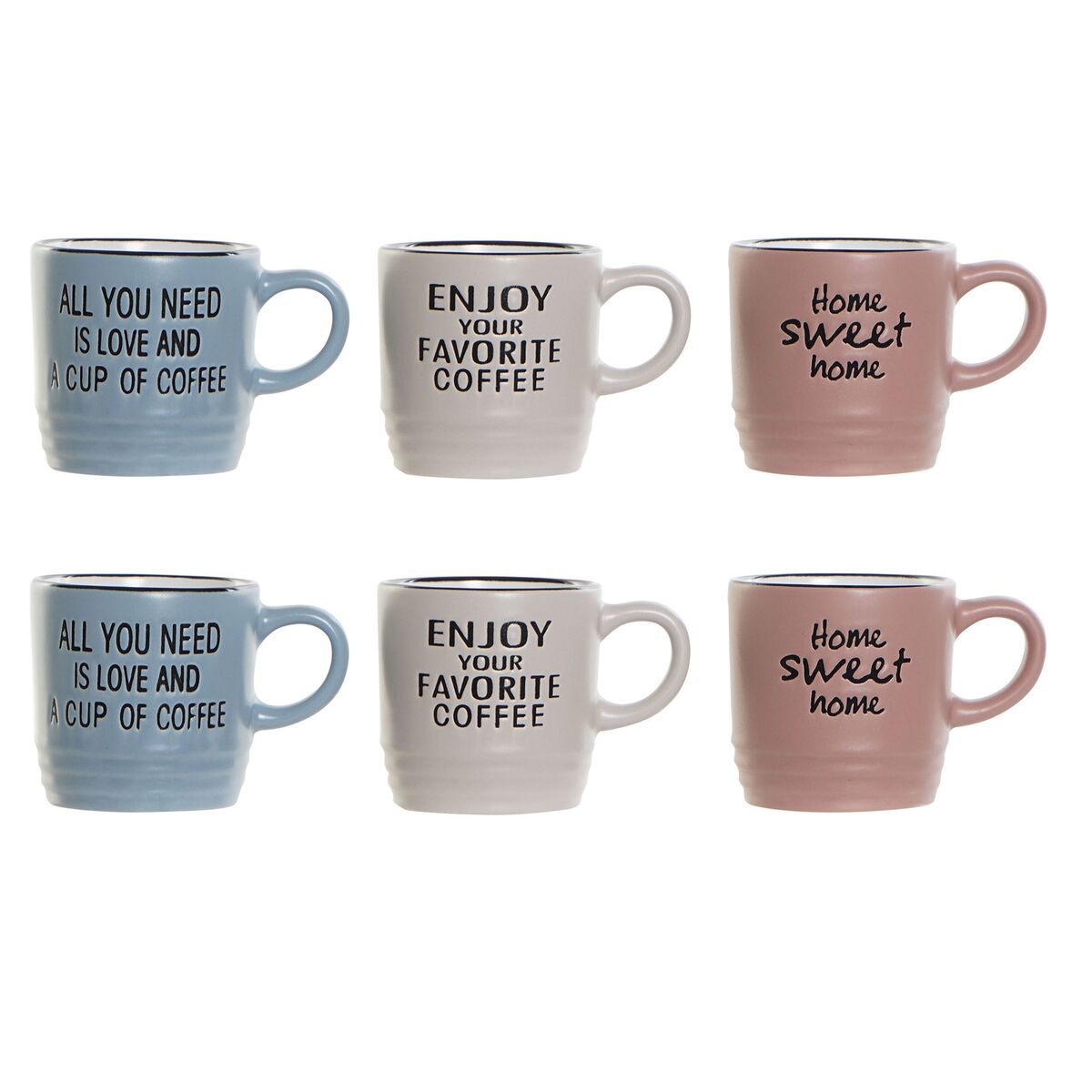 Set med kaffekoppar DKD Home Decor Multicolour Stengods 90 ml Ursprungliga meningar