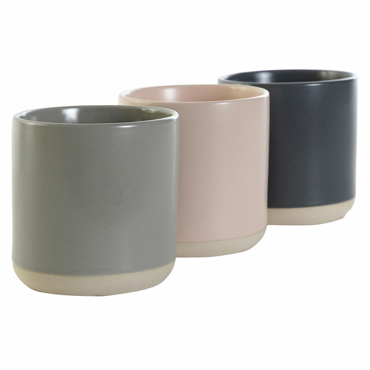 Mugg DKD Home Decor Ljusrosa Mörkgrå Ljusgrå Stengods (350 ml) (4 antal) - 3