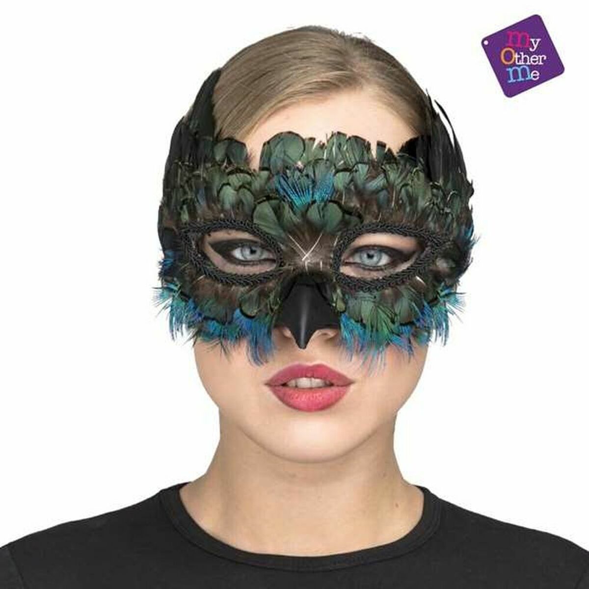 Venetiansk ögonmask med fjädrar My Other Me Svart Multicolour S