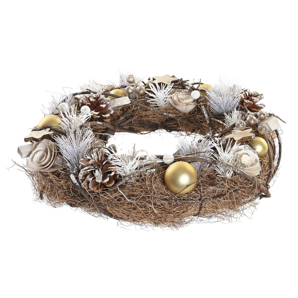 Julkrans DKD Home Decor Naturell Gyllene Brun Ananas (34 x 34 x 8 cm) - 2