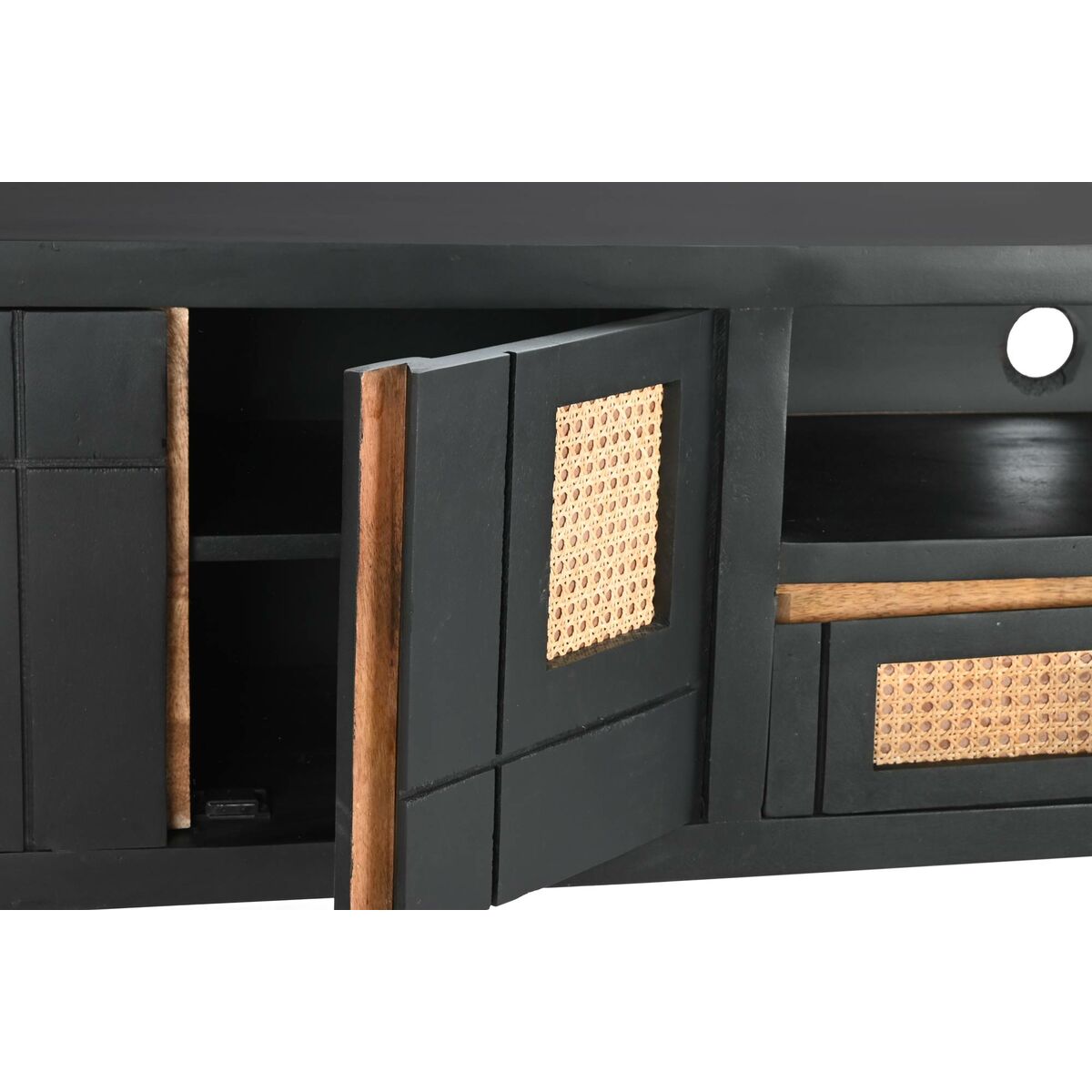 TV-möbler DKD Home Decor Svart Rattan Mangoträ (145,5 x 40,5 x 60 cm) - 6