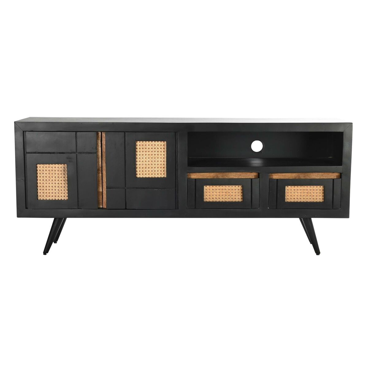 TV-möbler DKD Home Decor Svart Rattan Mangoträ (145,5 x 40,5 x 60 cm) - 12
