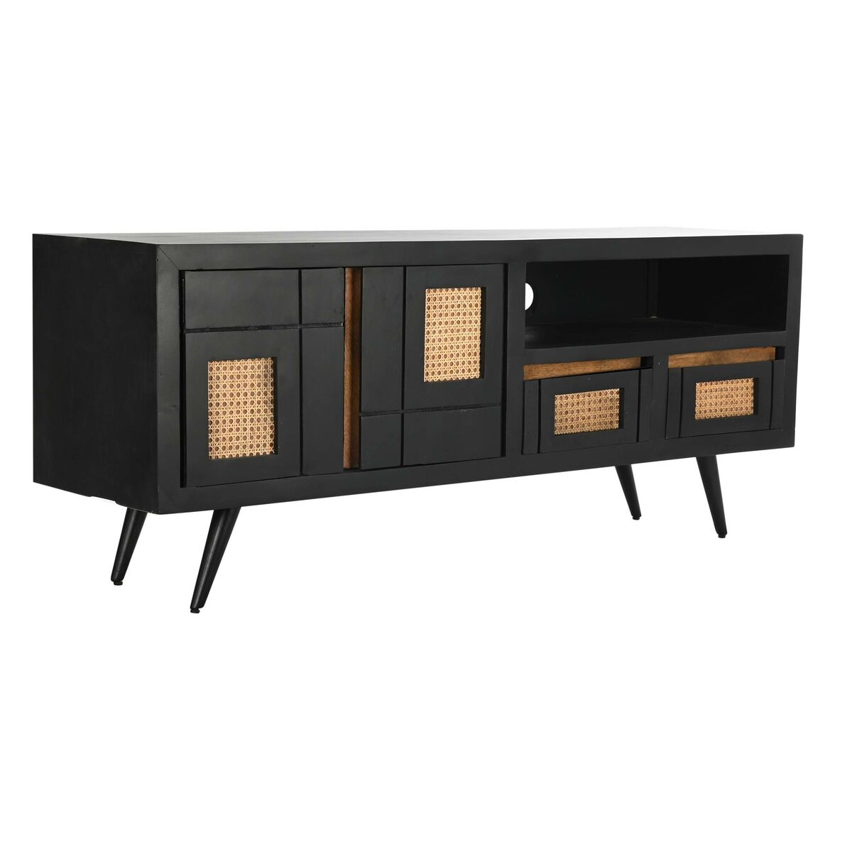 TV-möbler DKD Home Decor Svart Rattan Mangoträ (145,5 x 40,5 x 60 cm) - 11