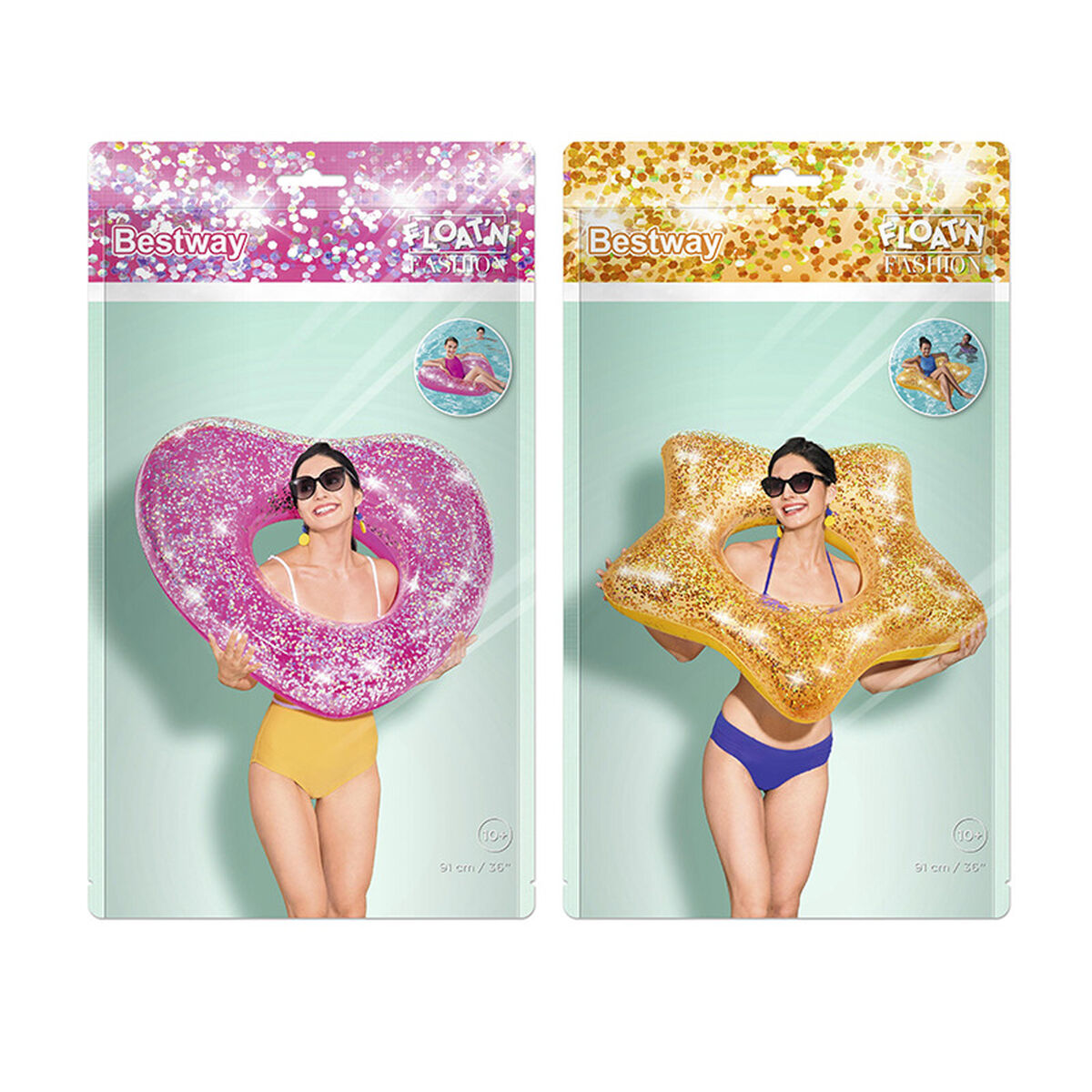Bestway Glitterflytare Olika Färger Blåsbart D19 cm +10 År Strand och Pool 36141 - 2