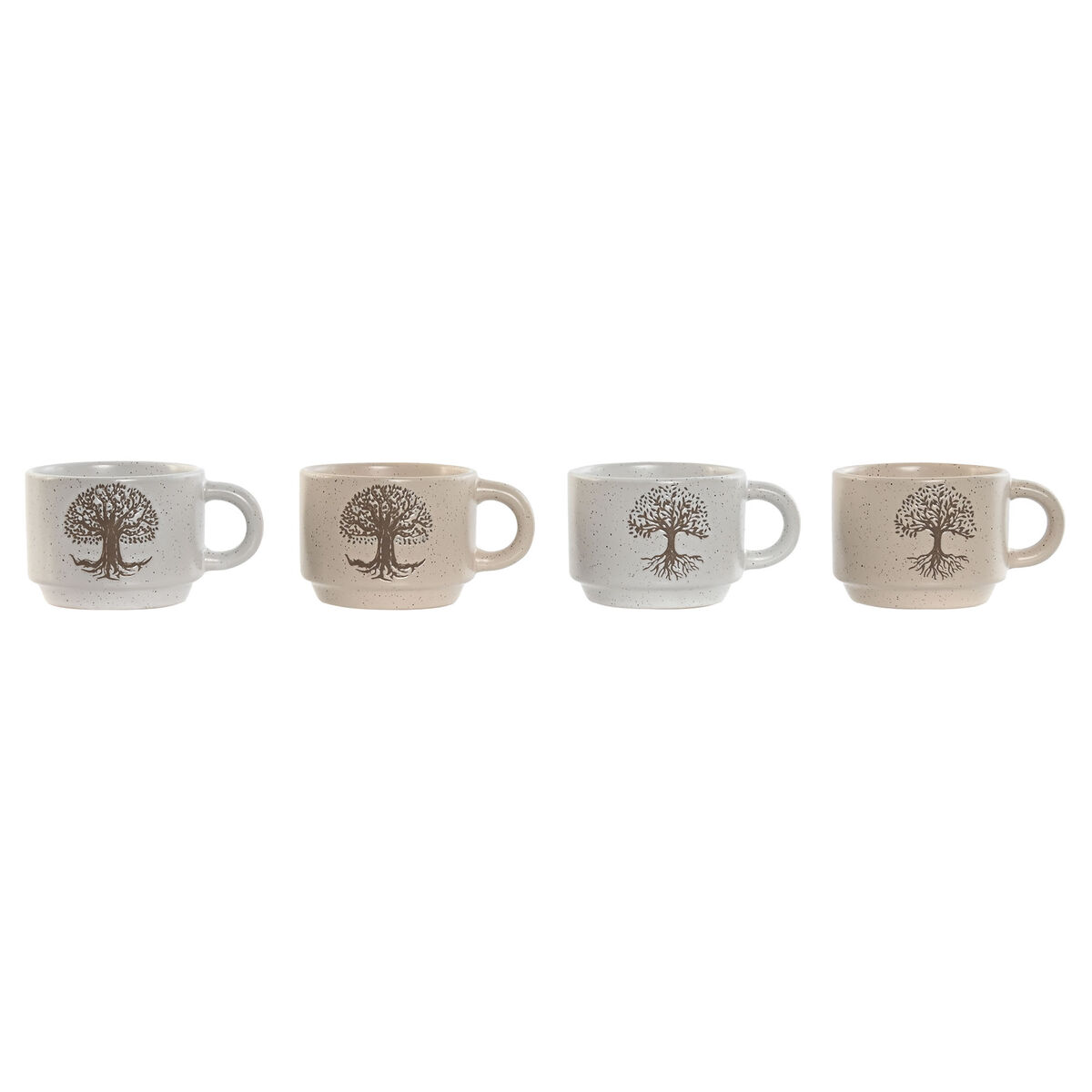 Set med kaffekoppar Home ESPRIT Vit Beige Metall Stengods 150 ml - 2
