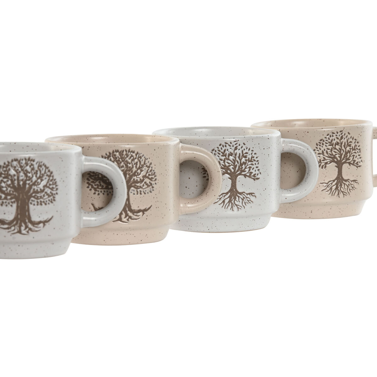 Set med kaffekoppar Home ESPRIT Vit Beige Metall Stengods 150 ml - 3
