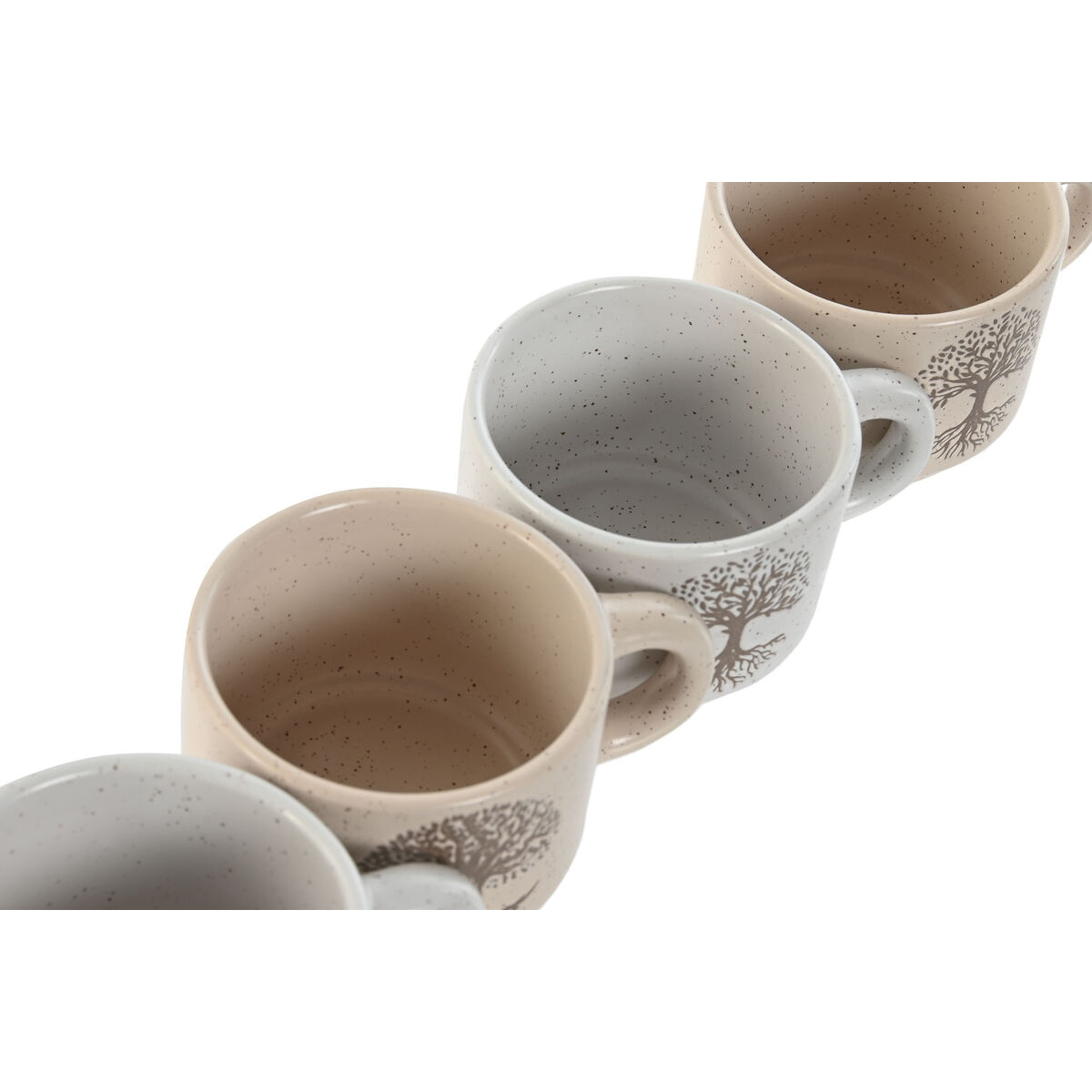 Set med kaffekoppar Home ESPRIT Vit Beige Metall Stengods 150 ml - 4