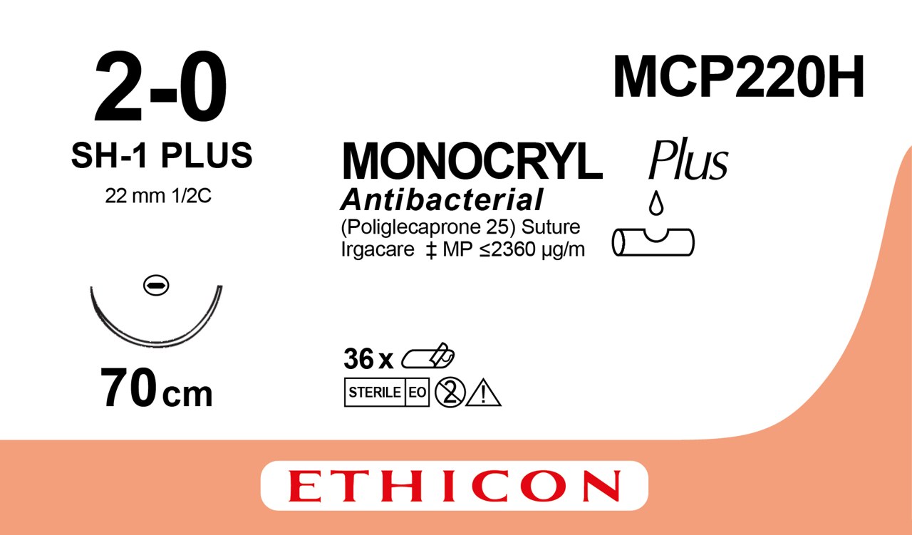 Monocryl sutur 2-0, MCP220H, SH-1 needle 70 cm violet EXP2026-09 - 2