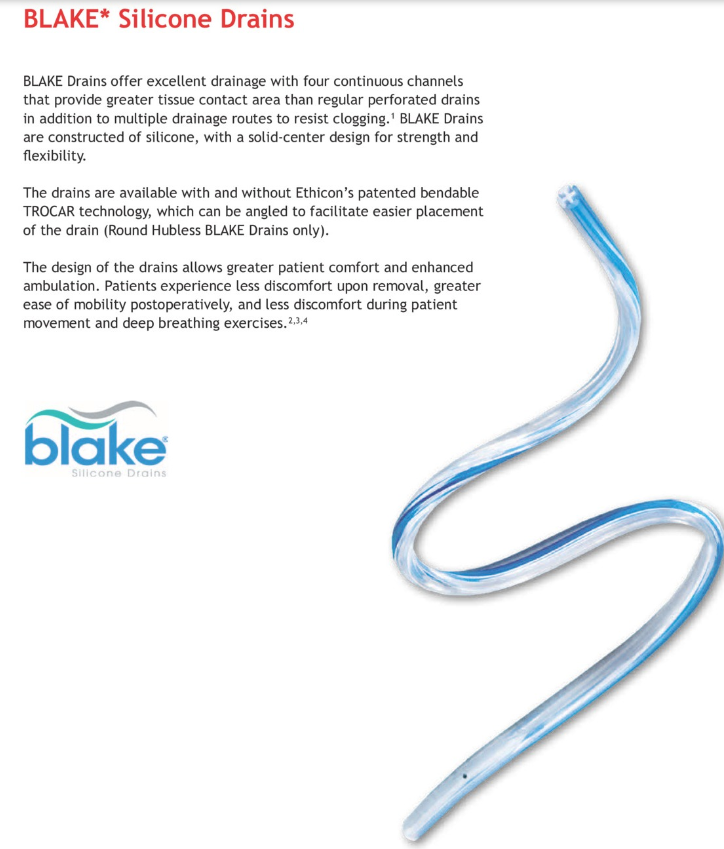 BLAKE hubless drain 15 FR round, 3/16 bendable trocar - 2