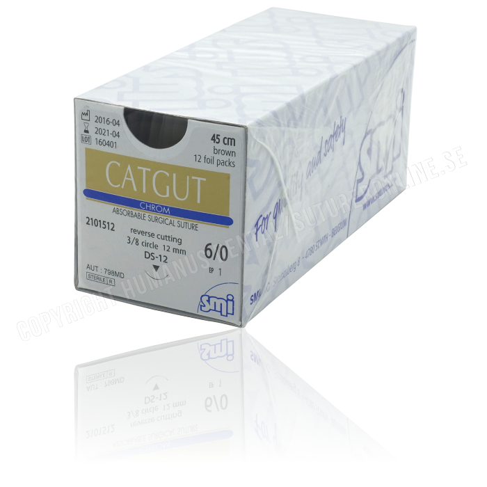 Catgut chrom suture 5-0, DS 16 mm needle, 75 cm brown EXP 2027-01