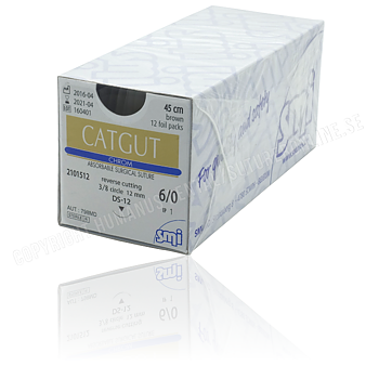 Catgut chrom suture 5-0, DS 16 mm needle, 75 cm brown EXP 2027-01