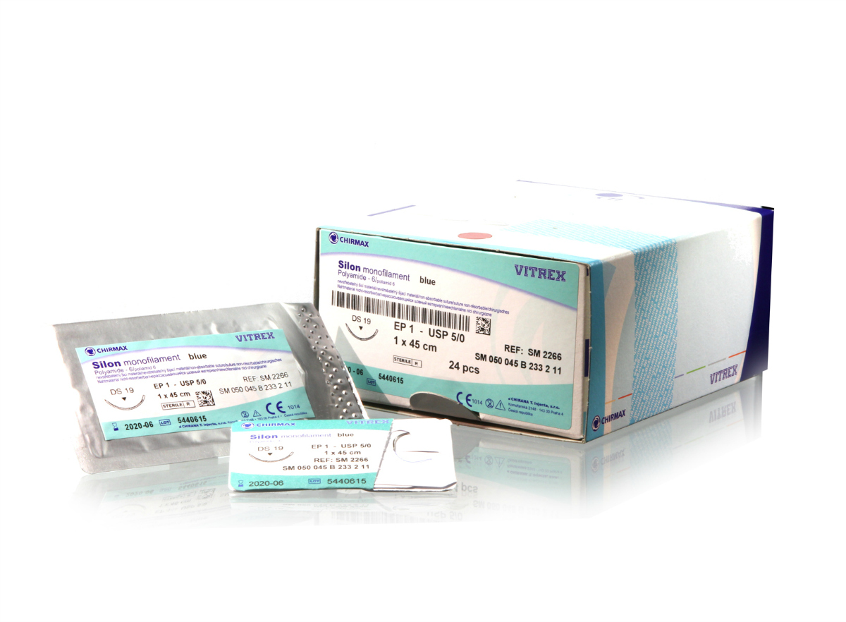 Silon sutur 2-0, DR 31 mm needle, 75 cm blue
