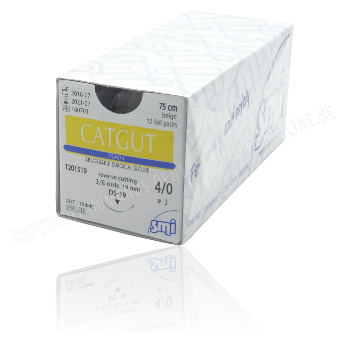 Catgut plain suture 6-0, DS 16 mm needle, 45 cm ivory - Suture Online