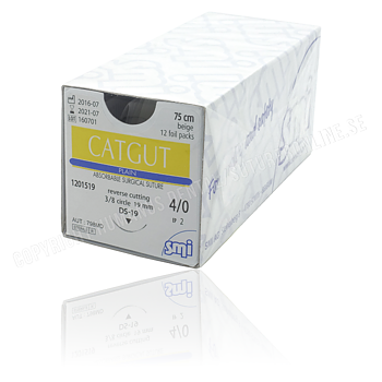 Catgut plain sutur 4-0, DS 19 mm needle, 75 cm vit