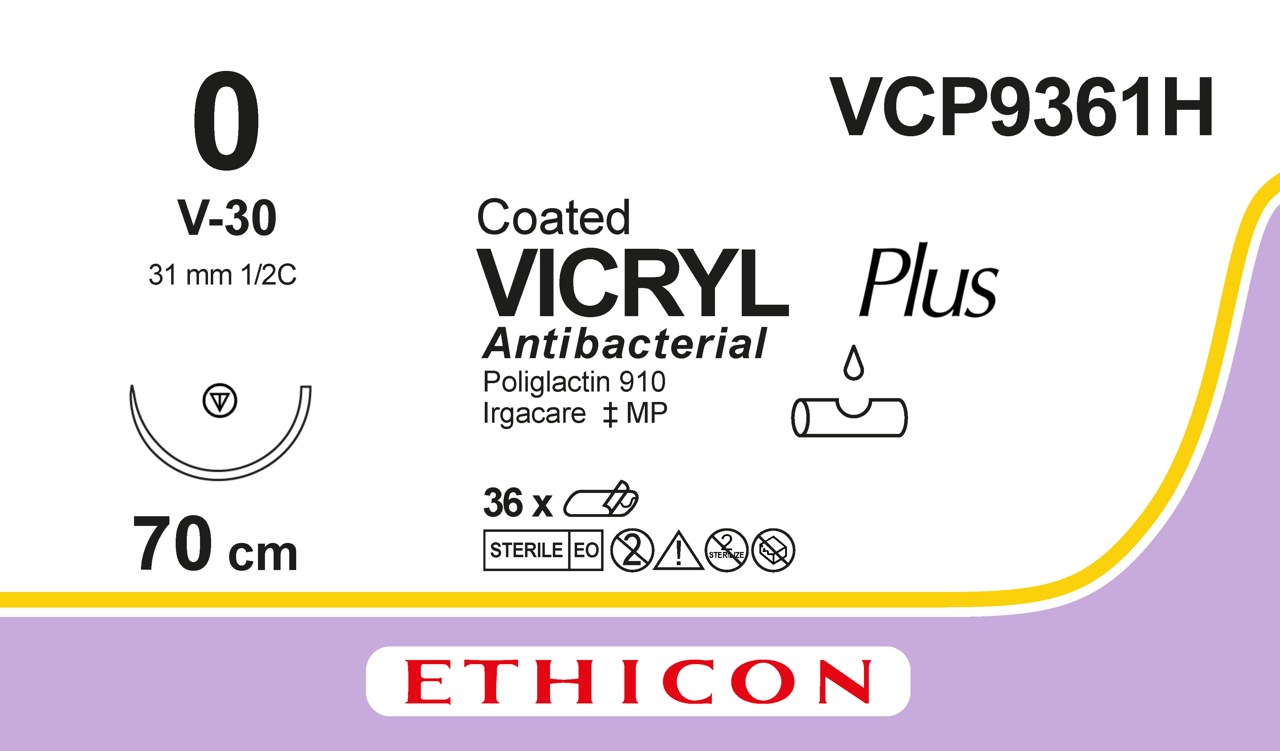 Vicryl plus suture 0, VCP9361H, V-30 70 cm purple EXP 2027-04