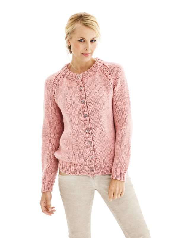 1496 Cardigan med raglan & hålmönster (Digitalt)