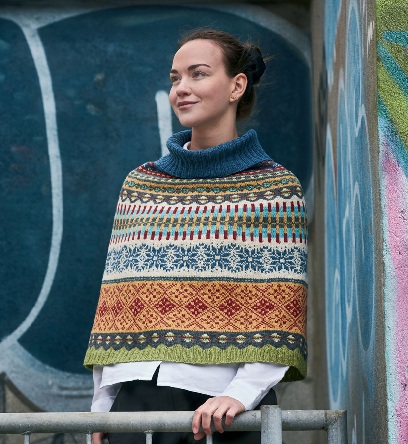 Stickmönster till jaquardstickad poncho i Esther