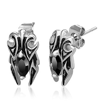 Rostfritt stål 2-tone Prong-set Tribal eld örhängen w / Svart CZ (par)