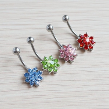 Crystal flower belly button ring body jewelry - 3