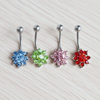 Crystal flower belly button ring body jewelry