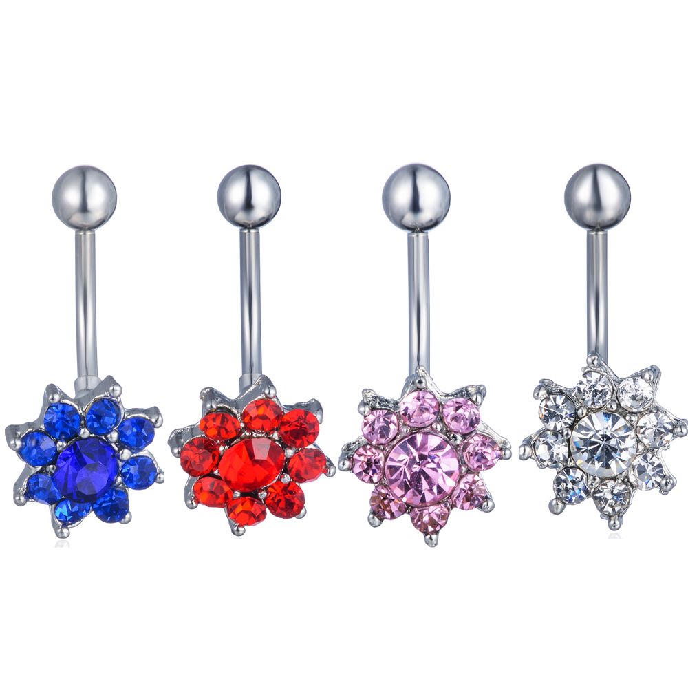 Crystal flower belly button ring body jewelry - 2