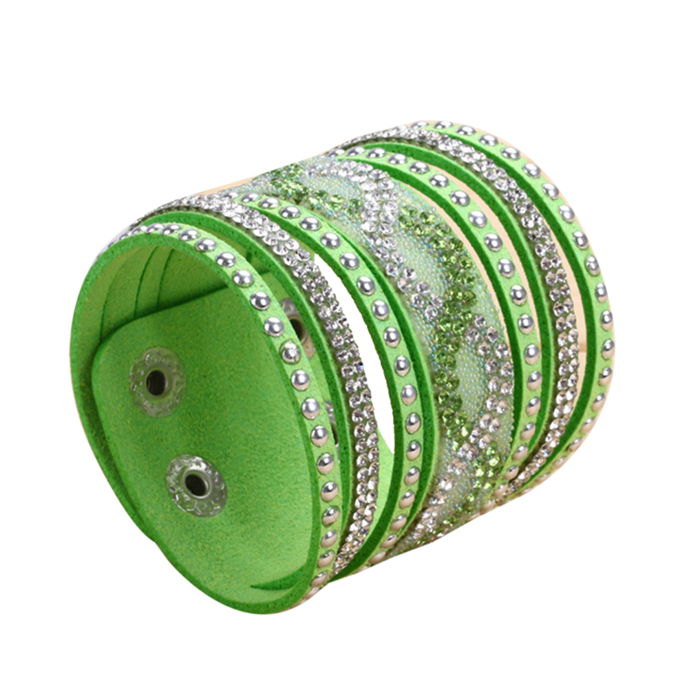 Rhinestone Leather Wrap Wristband Cuff Punk Bracelet Bangle