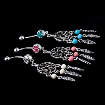Navel Jewelry piercing 316 surgical steel turquoise dream catcher 