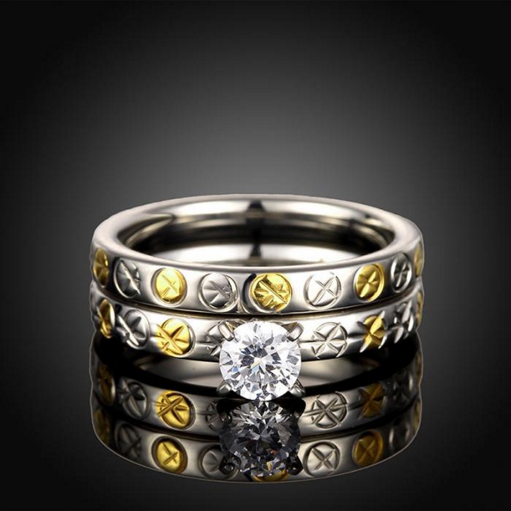Rostfritt stål ring Förlovningring 2 st / set CZ - 3