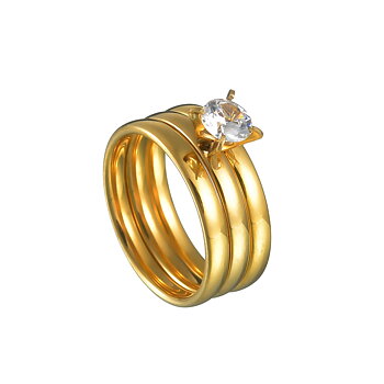 Rostfritt stål ring  förlovningsring 3 st / set zirkon