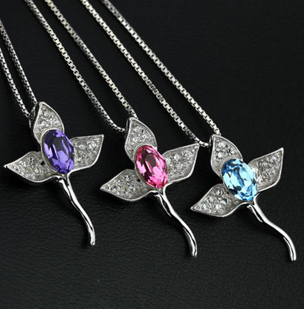 925 SILVER HALSBAND Österrikiska Kristall ROSA