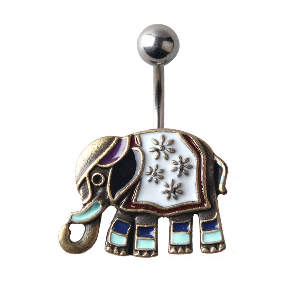 Navel Belly Button Ring Body Piercing Jewelry Elephant Navel Belly White Enamel - 3