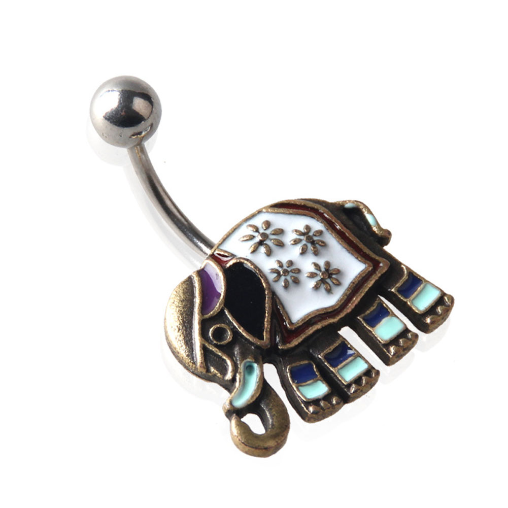 Navel Belly Button Ring Body Piercing Jewelry Elephant Navel Belly White Enamel - 4