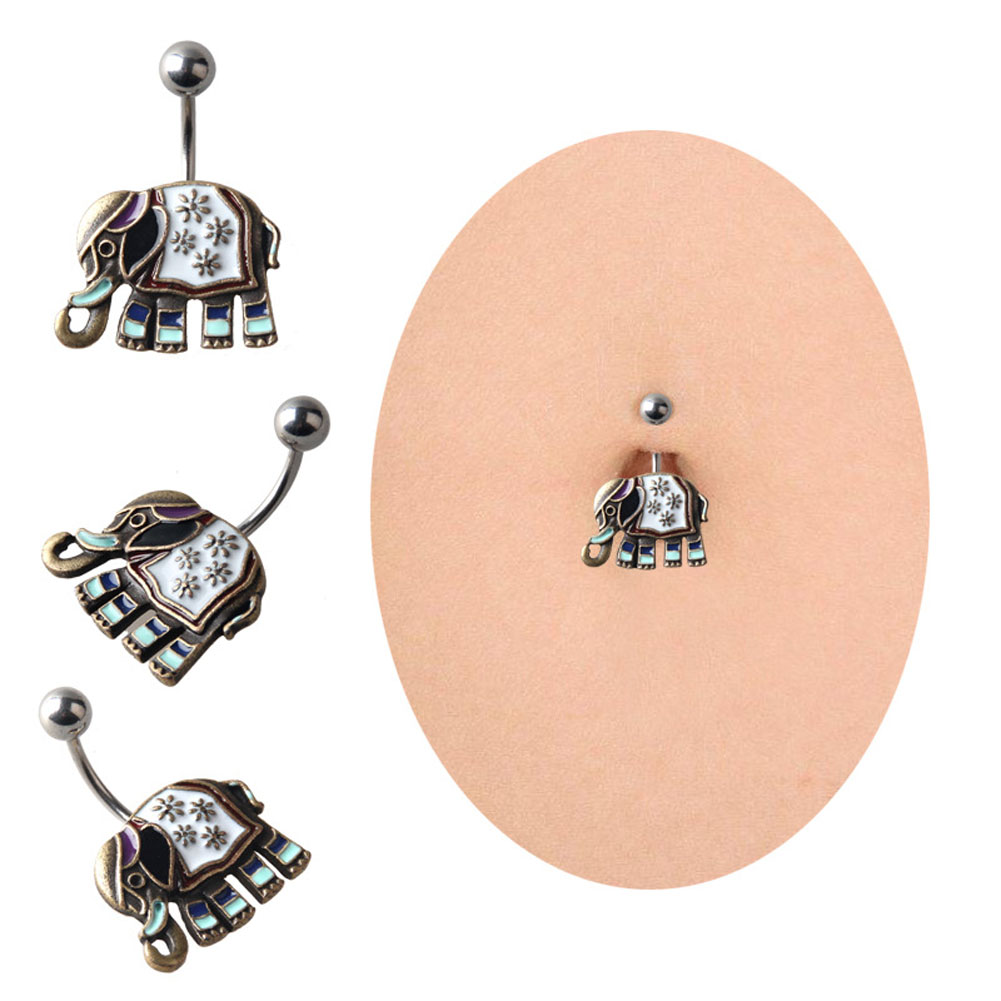 Navel Belly Button Ring Body Piercing Jewelry Elephant Navel Belly White Enamel