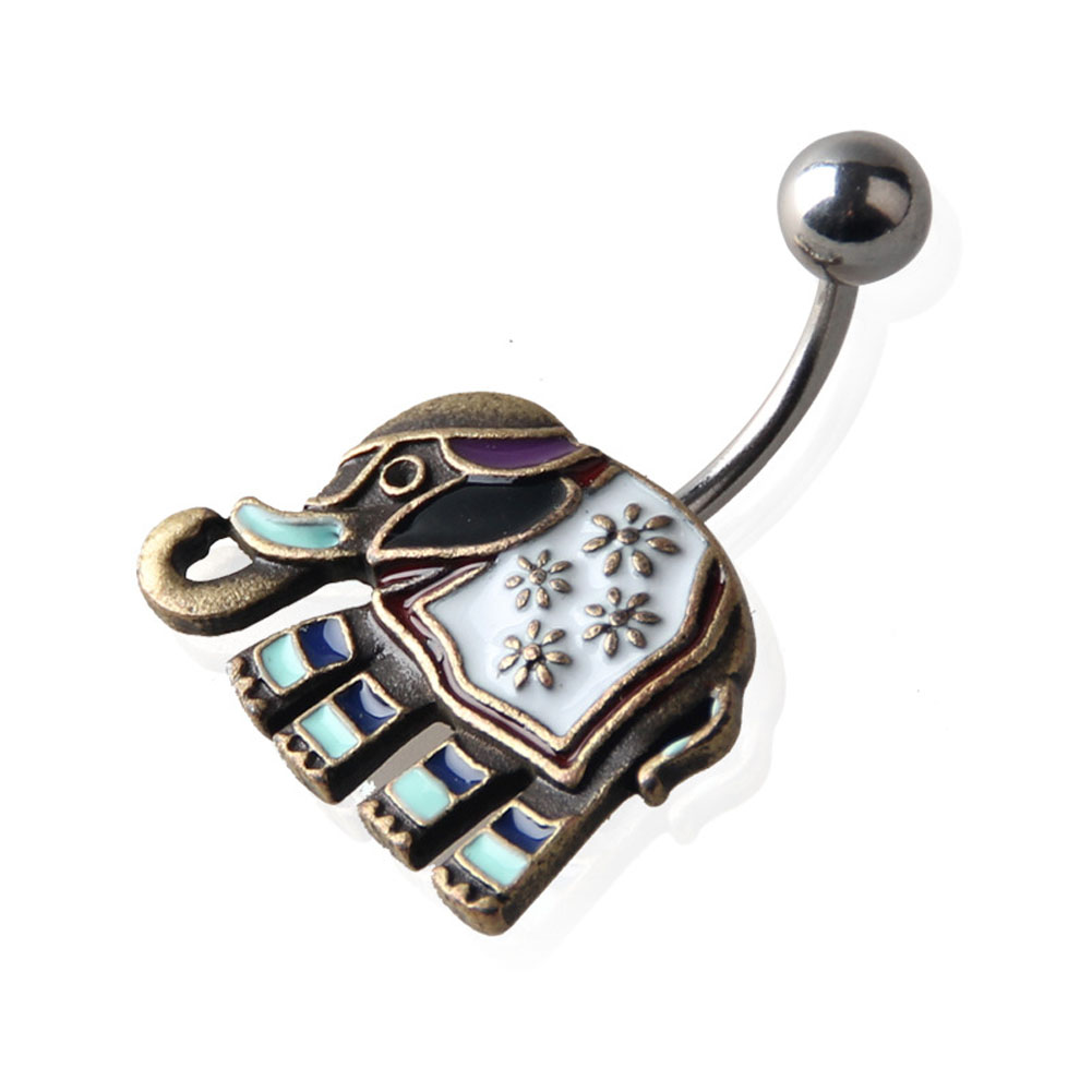Navel Belly Button Ring Body Piercing Jewelry Elephant Navel Belly White Enamel - 2