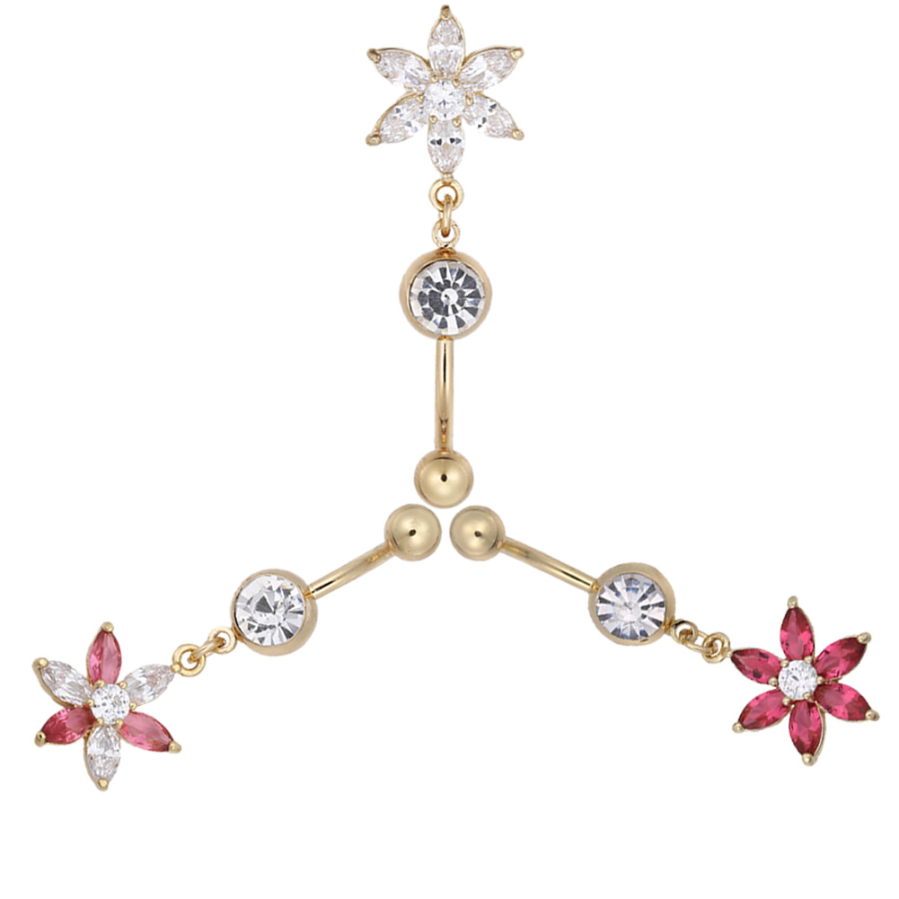 Guldpläterade navelpiercing CZ  VIT, RÖD, VIT-RÖD - 5