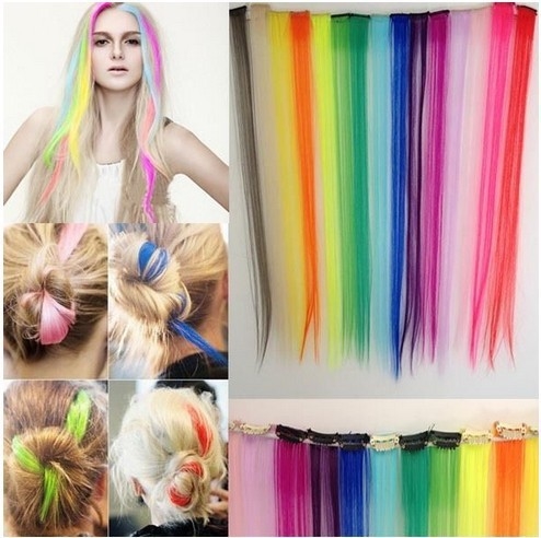 Multicolour neon straight hair wig lengthen - 8