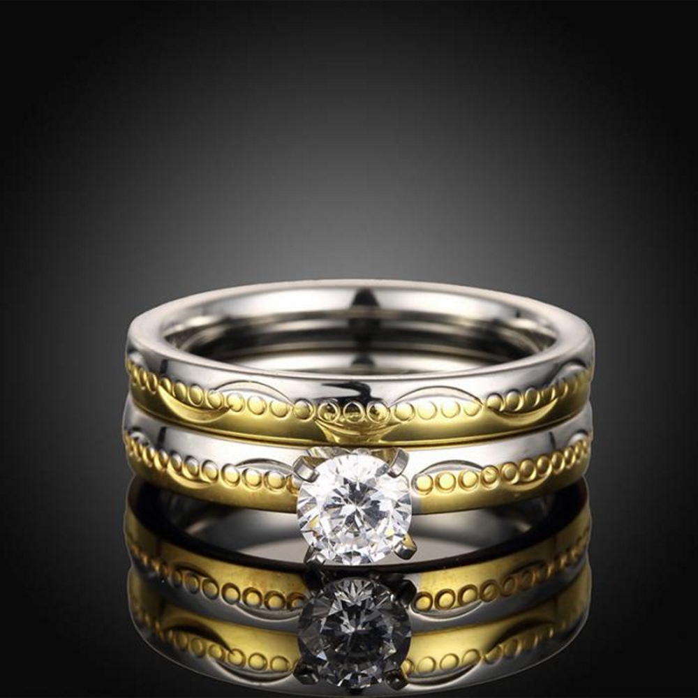 Rostfritt stål ring Förlovningring 2 st / set CZ - 2