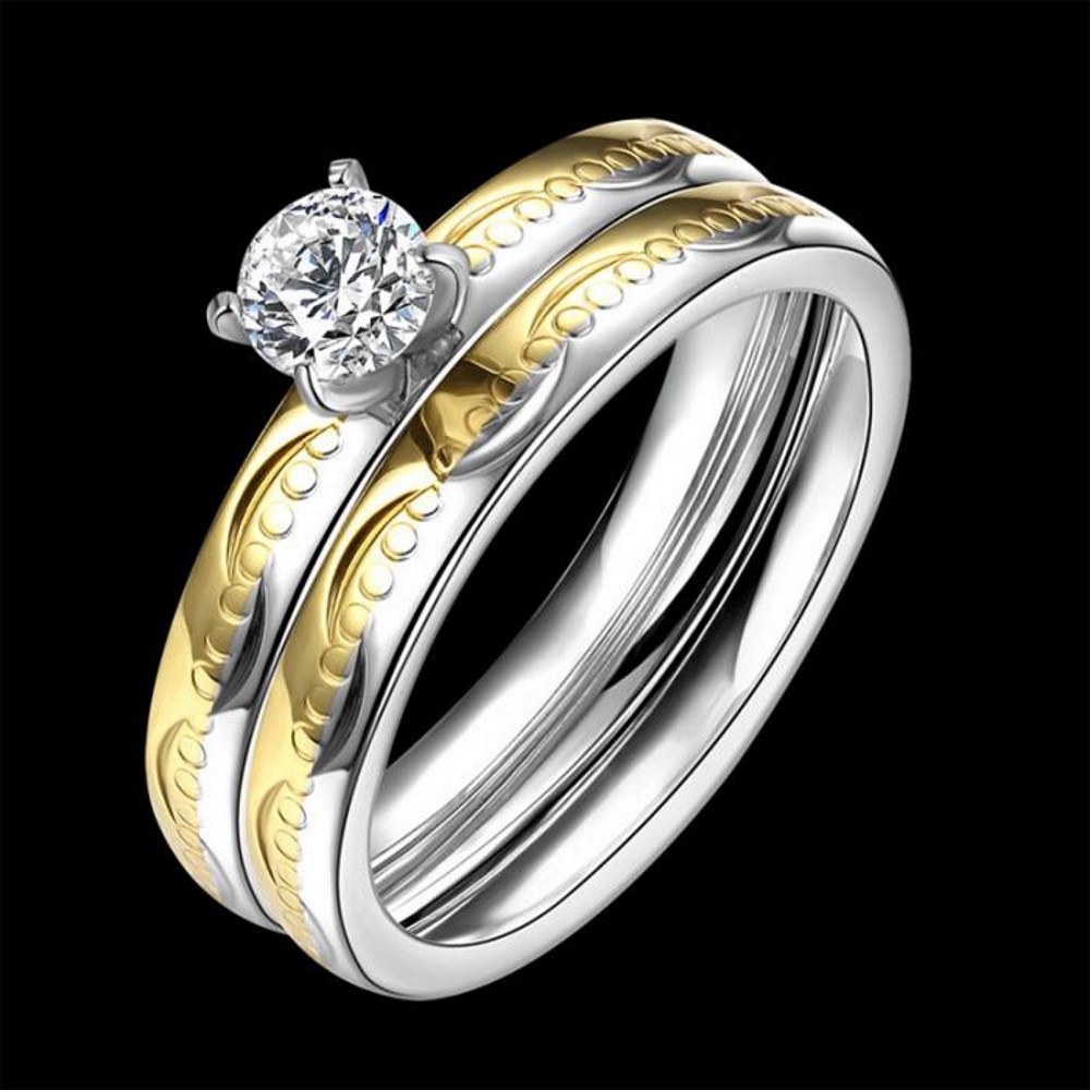 Rostfritt stål ring Förlovningring 2 st / set CZ