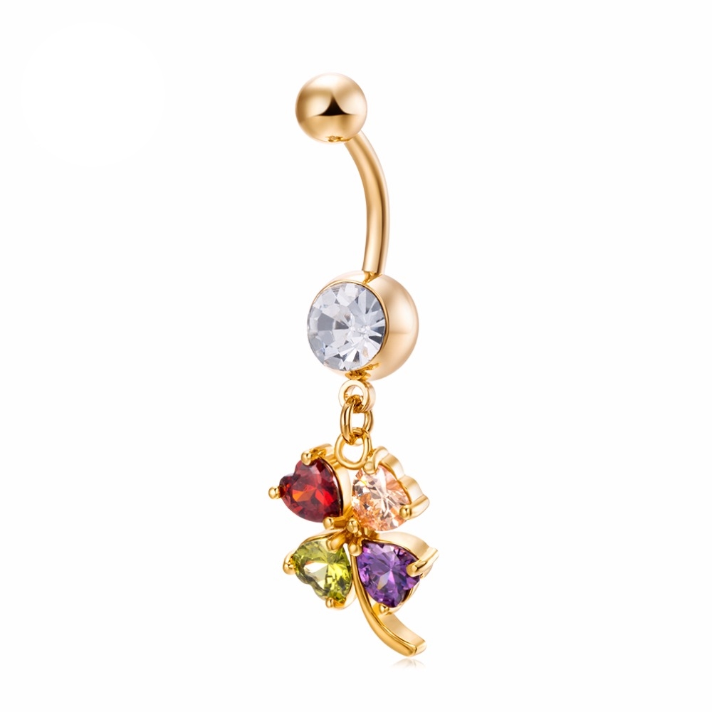 Guldpläterade navelpiercing CZ  VIT, MULTICOLOR - 7