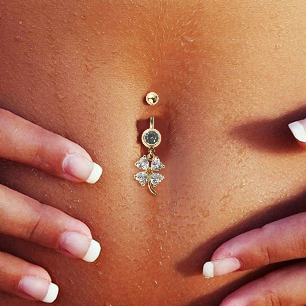 Guldpläterade navelpiercing CZ  VIT, MULTICOLOR - 6