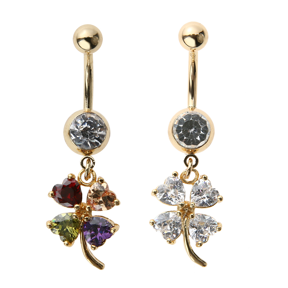 Guldpläterade navelpiercing CZ  VIT, MULTICOLOR - 4