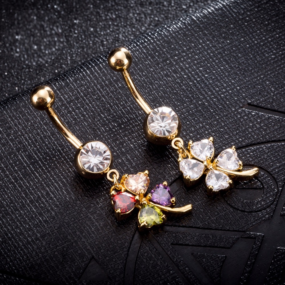 Guldpläterade navelpiercing CZ  VIT, MULTICOLOR - 9