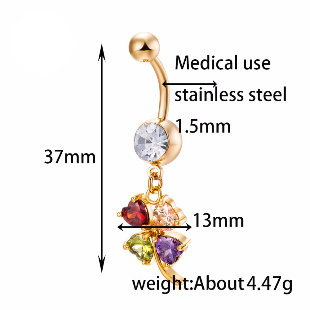 Guldpläterade navelpiercing CZ  VIT, MULTICOLOR - 8