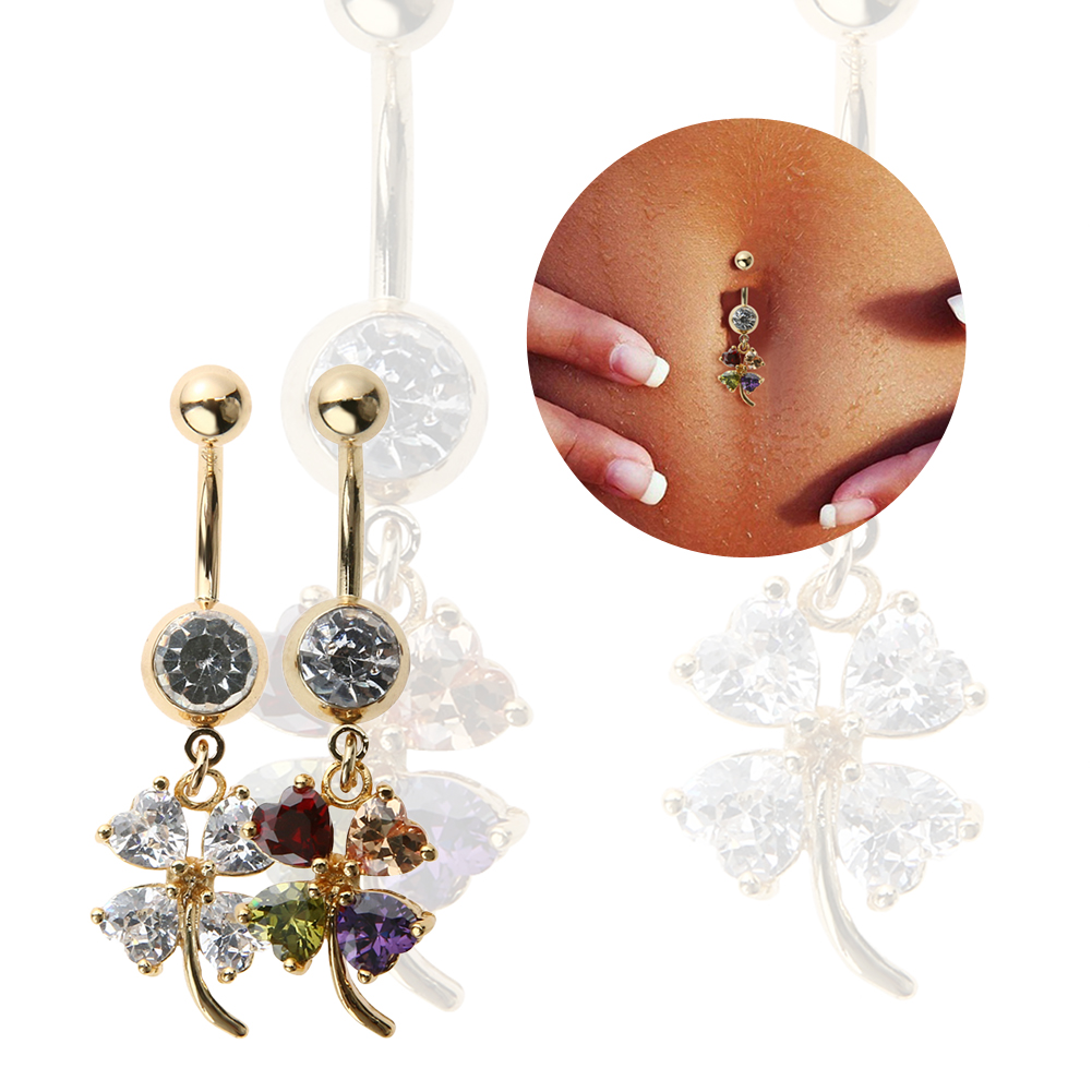 Guldpläterade navelpiercing CZ  VIT, MULTICOLOR